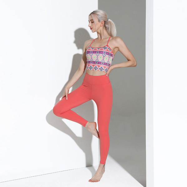 Color Contrast Digital Printed Bra Yoga Clothes set YH-CW055-019
